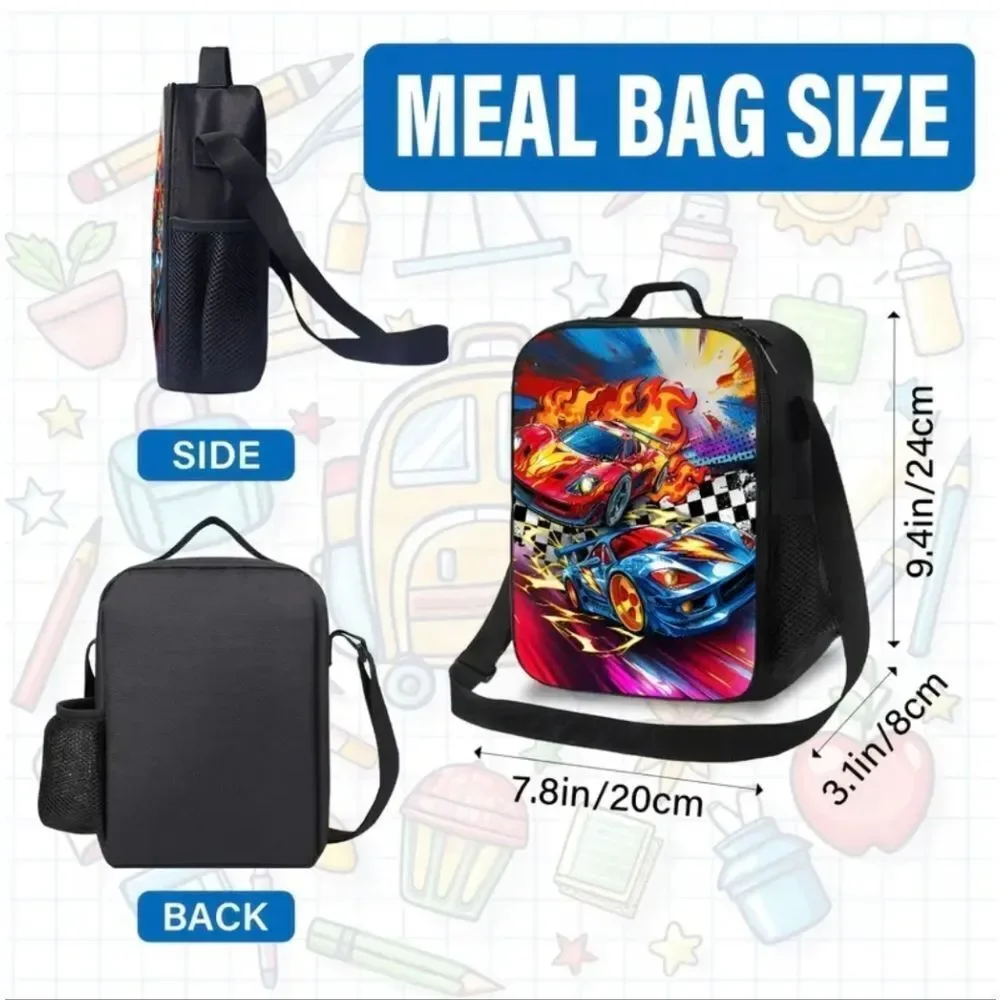 Racecars Fire Finishline Bookbag/Backpack Lunch Bag Pencil Case Set